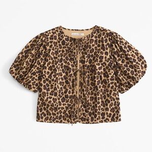 Abercrombie Leopard Print Puff Sleeve Tie Front Top